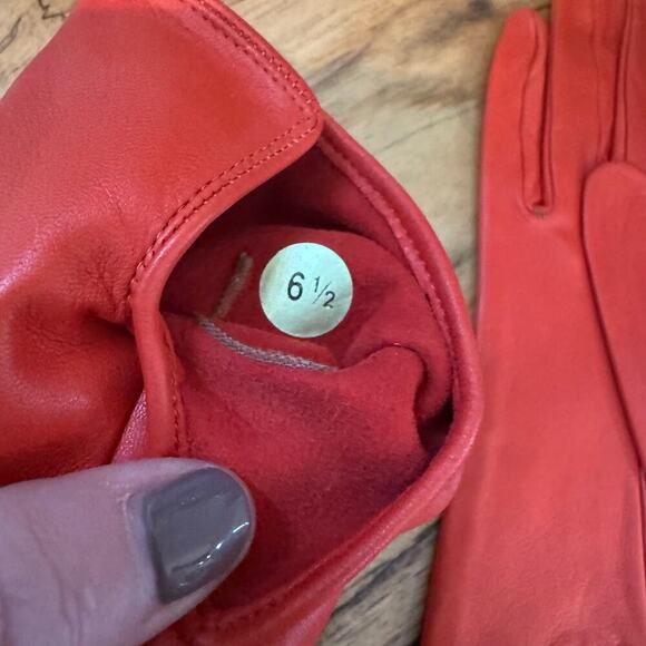 Loewe Vermillion Red Orange Sheepskin Leather Gloves Sz 6.5 Authentic CoA - Picture 2 of 6